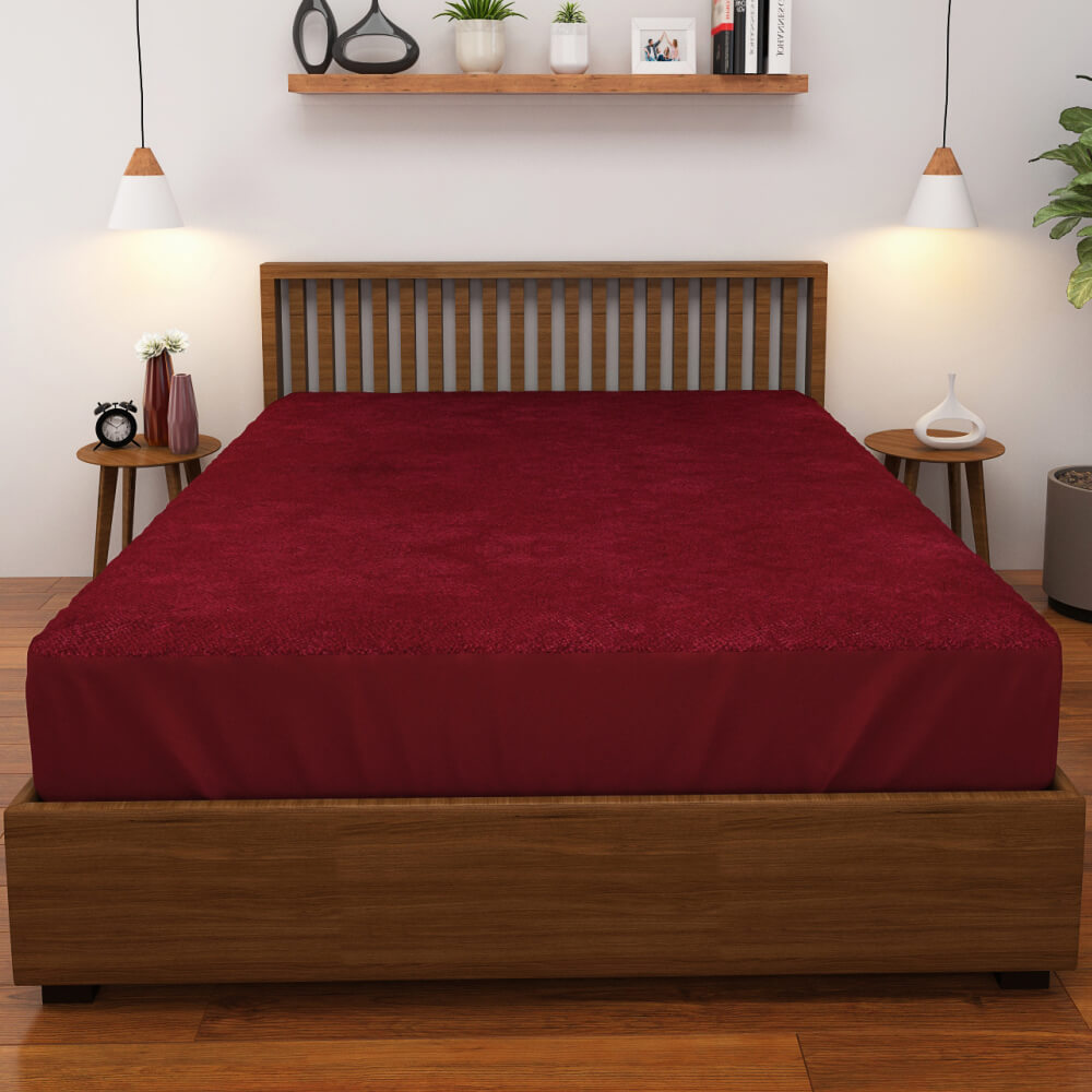 buy maroon waterproof mattress protector online – front view